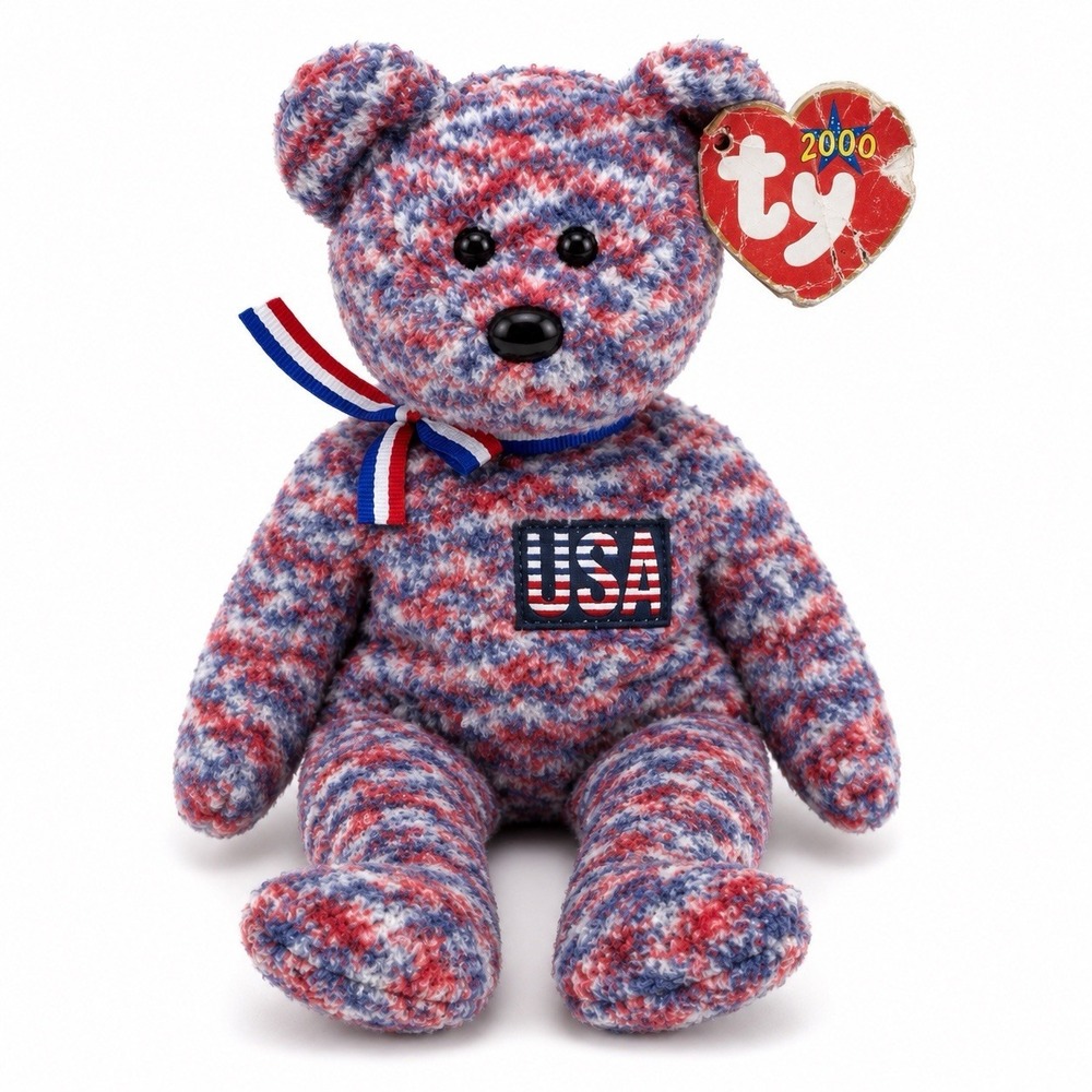 Ty Beanie Baby USA Bear Red White Blue Patriotic Plush 2000 Toy